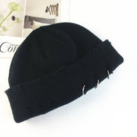 Personality Hoop Hole Wool Knitted Warm Hat
