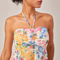 Vacation Floral Print Slip Dress Chiffon Halter Maxi Dress