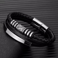 Men's Leather Three-Strand Braided Bracelet