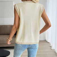 Classic Style Contrast Color Sleeveless Cardigan Knitted Vest Top For Women