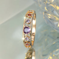 Champagne Gold Colorful Crystals Round Ring Simple