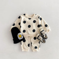 Cute Polka Dot Sweatshirt And Sweatpants Suit Leisure Sports Two-piece Set