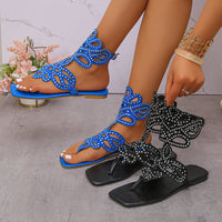 Summer Hollow Rhinestone Buckle Flat Toe Roman Sandals