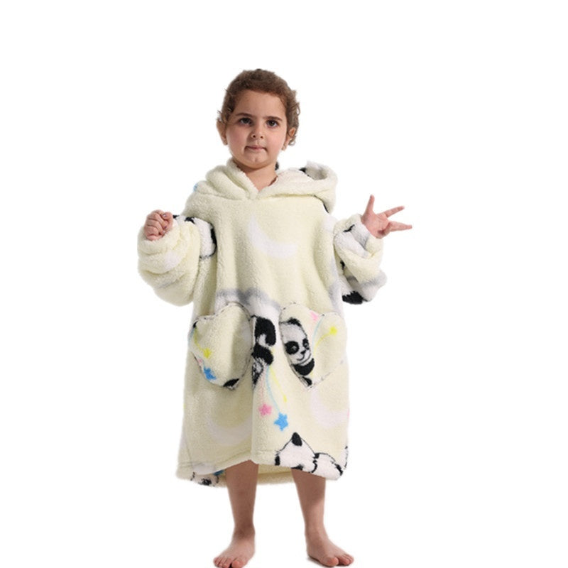 Boys And Girls Comfortable Cotton Velvet Cold-proof Clothes Lazy Blanket Hooded Plus-sized Thickened Blanket Lazy Clothes Children's Sleepwear