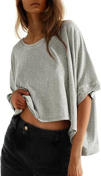 Solid-color Loose-fitting Short-sleeve Pullover With A Crew Neck