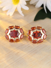 Egg Shaped Colored Zircon Polygonal Ear Buckle
