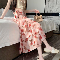 Summer Elegant Printed Chiffon Skirt One-Piece Lace-Up Apron