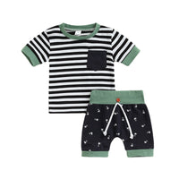 Striped Short-sleeved T-shirt Coconut Printed Shorts Suit