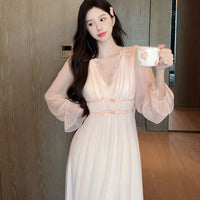 Cute Princess-Style Nightgown For Women Fairy-Like Pajamas With Built-In Bra Pads Cozy Loungewear