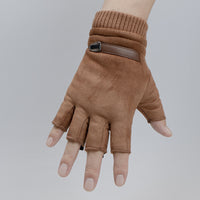 Men's Plush Outdoor Suede Fingerless Sports Warm Gloves