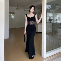 Lace Fishbone Patchwork High End Bodycon Sleeveless Slip Dress
