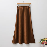 Acetate Satin Skirt Womens Autumn High-Waisted Slimming A-Line Skirt