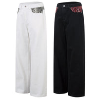 Hip Hop Street Python Pattern Patchwork Jeans Vintage Unisex Style