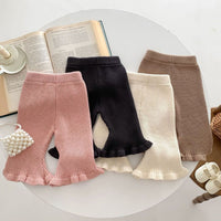 South Korea Children's Clothing Autumn Girls Candy Color Knitted Bell-bottom Pants