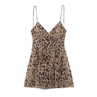 Printed V-Neck Leopard-Print Strap Short Dress For Women