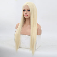 Women's Gold Front Lace Hand Hook Wig Long Straight Hair Cover