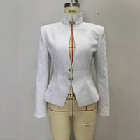 Double-Breasted Stand-Up Collar Long-Sleeve Blazer
