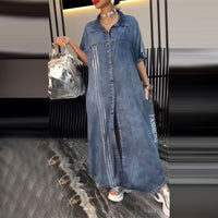 Spring Summer Mid-Length Denim Printed Dress