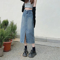 Summer Mid-length Split Denim Skirt