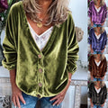 Womens Casual V-neck Long-sleeve Solid-color Cardigan Top