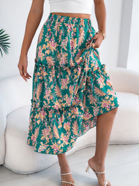 Women's Casual Floral Print Ruffle Trim Midi Beach Skirt