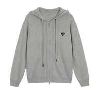 Loose Sports And Leisure Gray Hooded Knit Cardigan Coat For Women