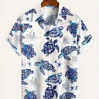 Men's Plus Size Sea Turtle Marine Life Printed Shirt
