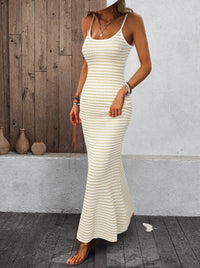 Fashionable Casual Striped Versatile Knitted Slip Dress Womens Wear