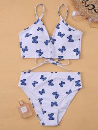 Butterfly Print Bikini Lace Split Swimsuit