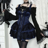 Dark-style Jacquard Lace Square-neck Dress