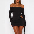 One-shoulder Long-sleeve Top And Spring Sexy Slim-fit Pleated Sheath Skirt