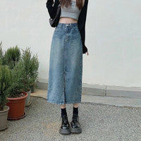 Summer Mid-length Split Denim Skirt