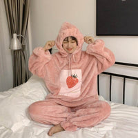 Cute Hooded Pajamas Women Fall And Winter Loose Can Be Worn Outside