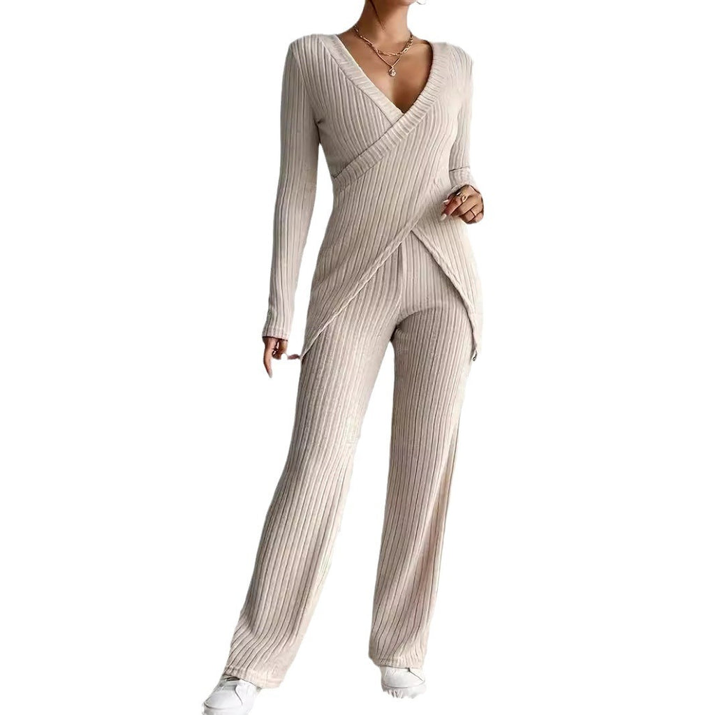 New Slim-fit Long-sleeved Loose High Waist Top Pants Suit