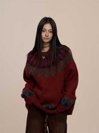 Jacquard Pullover Sweater Loose Sweater Coat