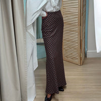 Womens Retro Elegant Fashionable Plaid Long Skirt