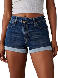 New Straight-fit Slimming Ripped And Frayed-edge Denim Shorts