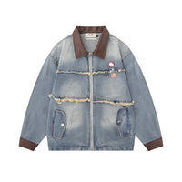 European And American Fashion Loose Contrast Color Lapels Washed And Worn Denim Jacket