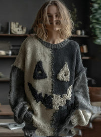 Womens Halloween Printed Crew-Neck Sweater From Europe And The US