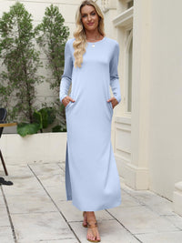 Women's Long-Sleeve Solid-Color Slit Maxi Dress