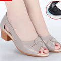 Peep Toe Mother Sandals Hollow-out Roman Style Mid Heel