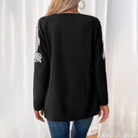 Lace-Panel Long-Sleeve T-Shirt Versatile European And American Style Womens Top