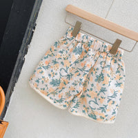 Girls Western Style Retro Hollow Flower Short-sleeved Top And Shorts Two-piece Suit