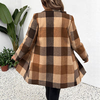 Casual And Versatile Button Women's Plaid Wool Coat