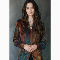 Womens Retro Floral Print Painted Design Shirt