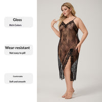 Plus-size Camisole Pajamas For Women Summer Satin Sexy Lace Maxi Nightgown And Loungewear