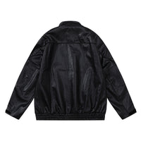 Loose Casual Deconstructing Patchwork Stand-up Collar PU Leather Jacket Coat