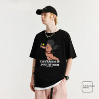 Cotton Angel Printed T-shirt Fashion Brand Short Sleeve Pullover Men's Top