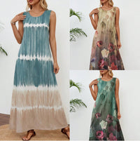 Summer New Sleeveless Printed Tie-Dye Tank Dress Womens Clothing