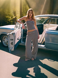 Printed Striped Tube Top And Pants Set